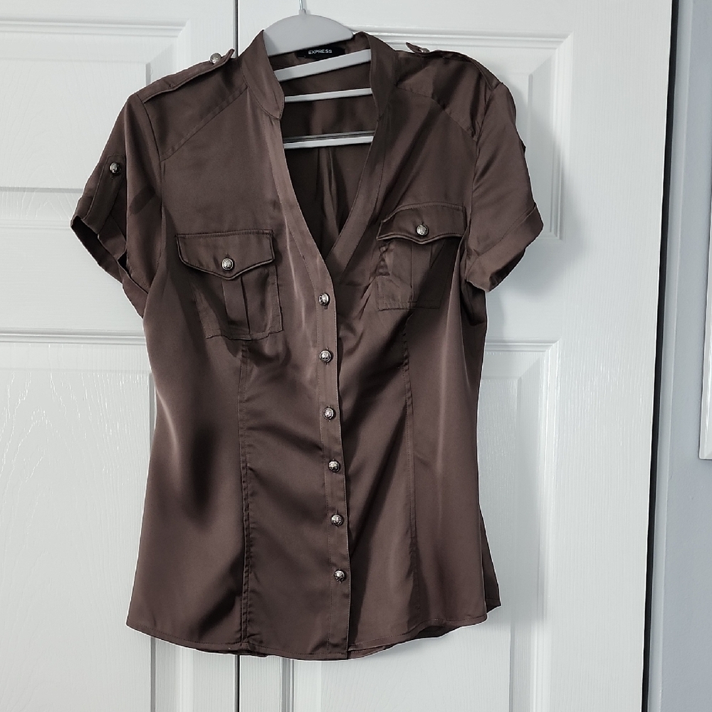 Express Dark Brown Button-Down Shirt